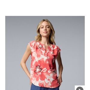 Vera Wang Coral and White Floral Blouse